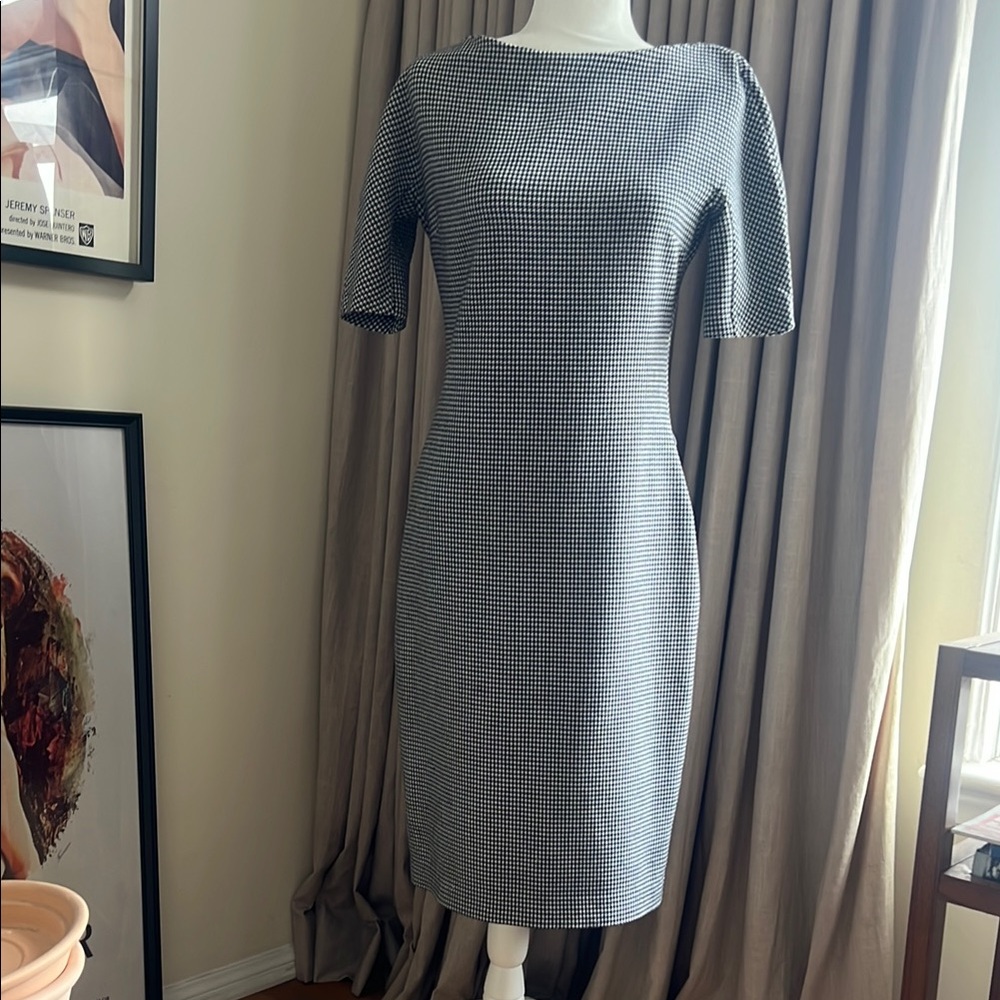 Zara Monochrome Houndstooth Midi Dress